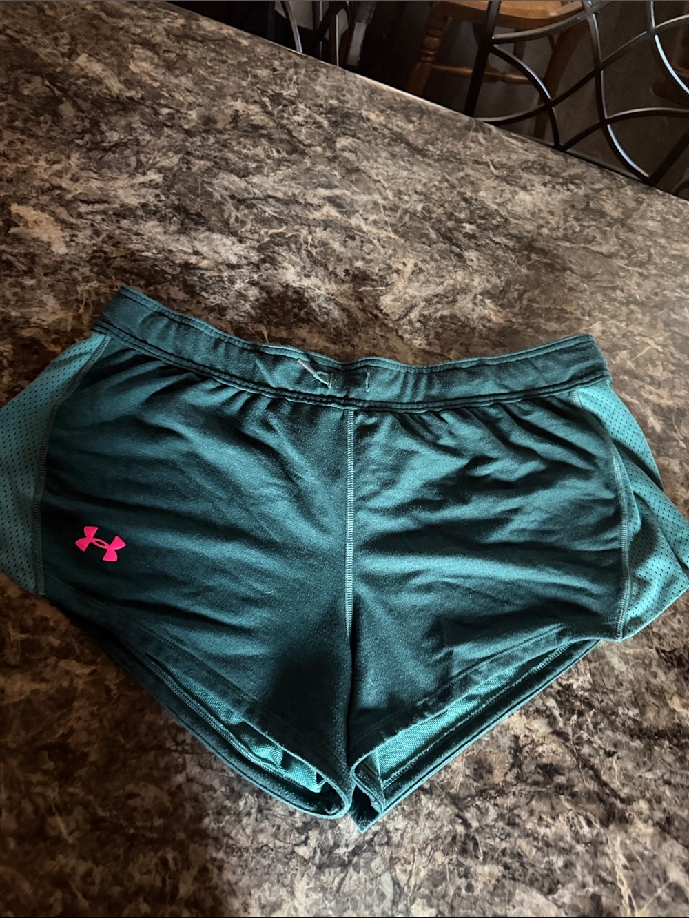 Under Armour Teal Women's Athletic Shorts with Pink Logo